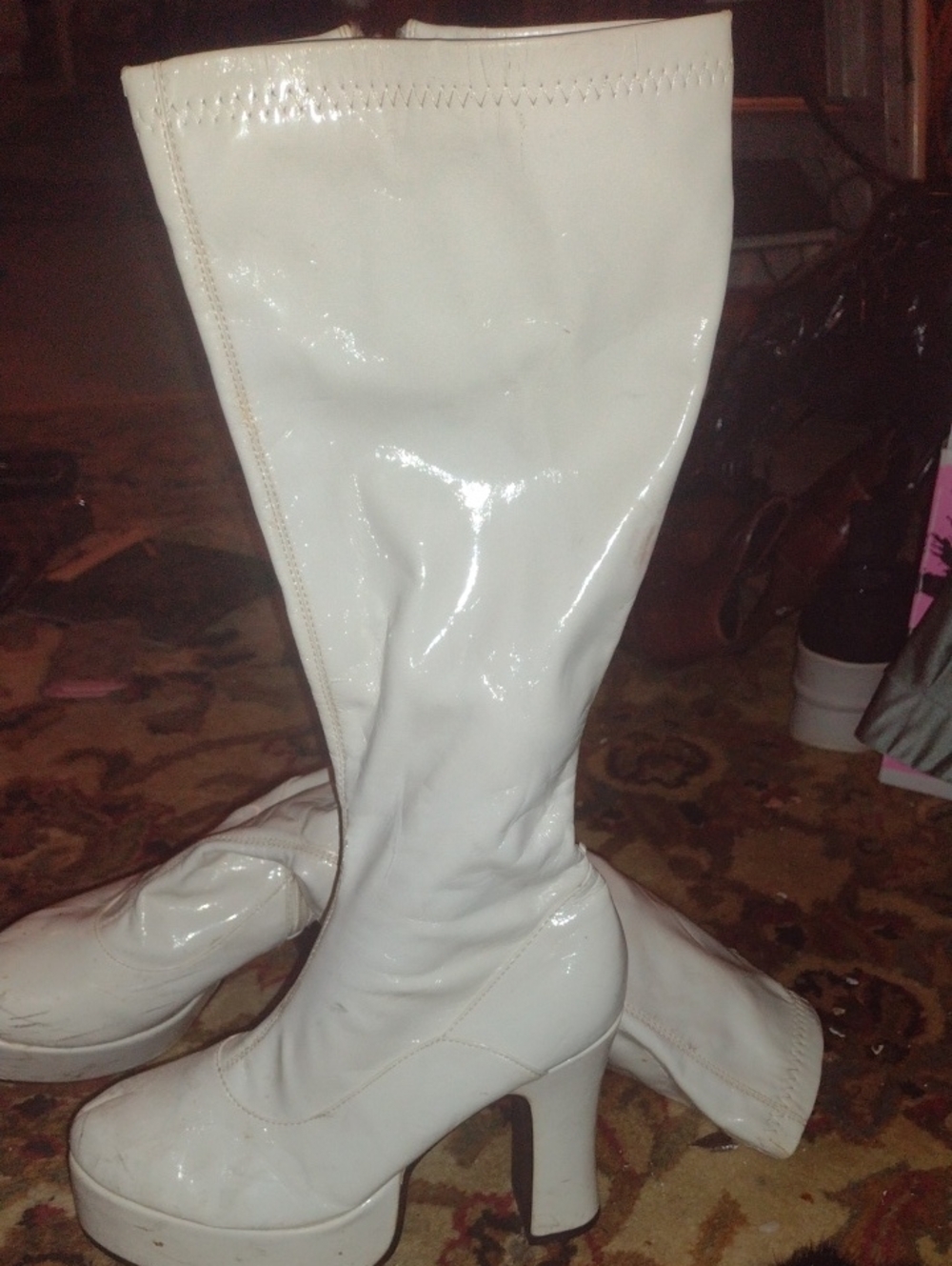 Vintage White Vinyl PLATFORM ZIPPER boots $30
